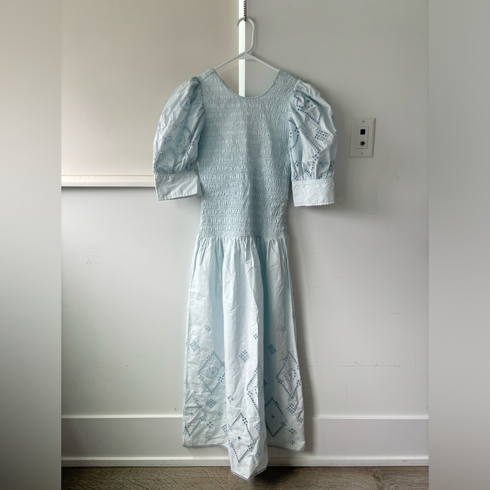 Ganni Broderie Anglaise Dress - light sky blue - size 2